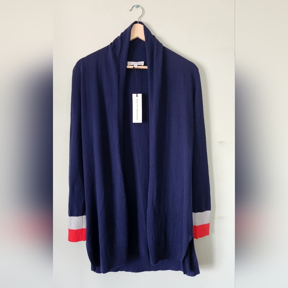 White & Warren Navy Blue Cardigan Sz Xs